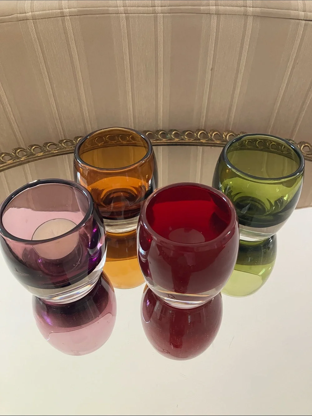 Crate & Barrel 4 Glass Voltive Candle Holders. Heavy Base, Made in Poland